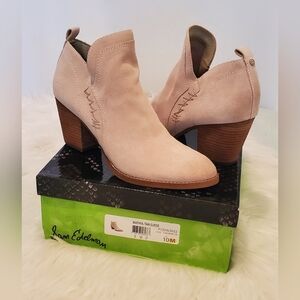 Sam Edelman Mathia Women's Tan Suede Ankle Boots With Stacked Heel Size 10 New